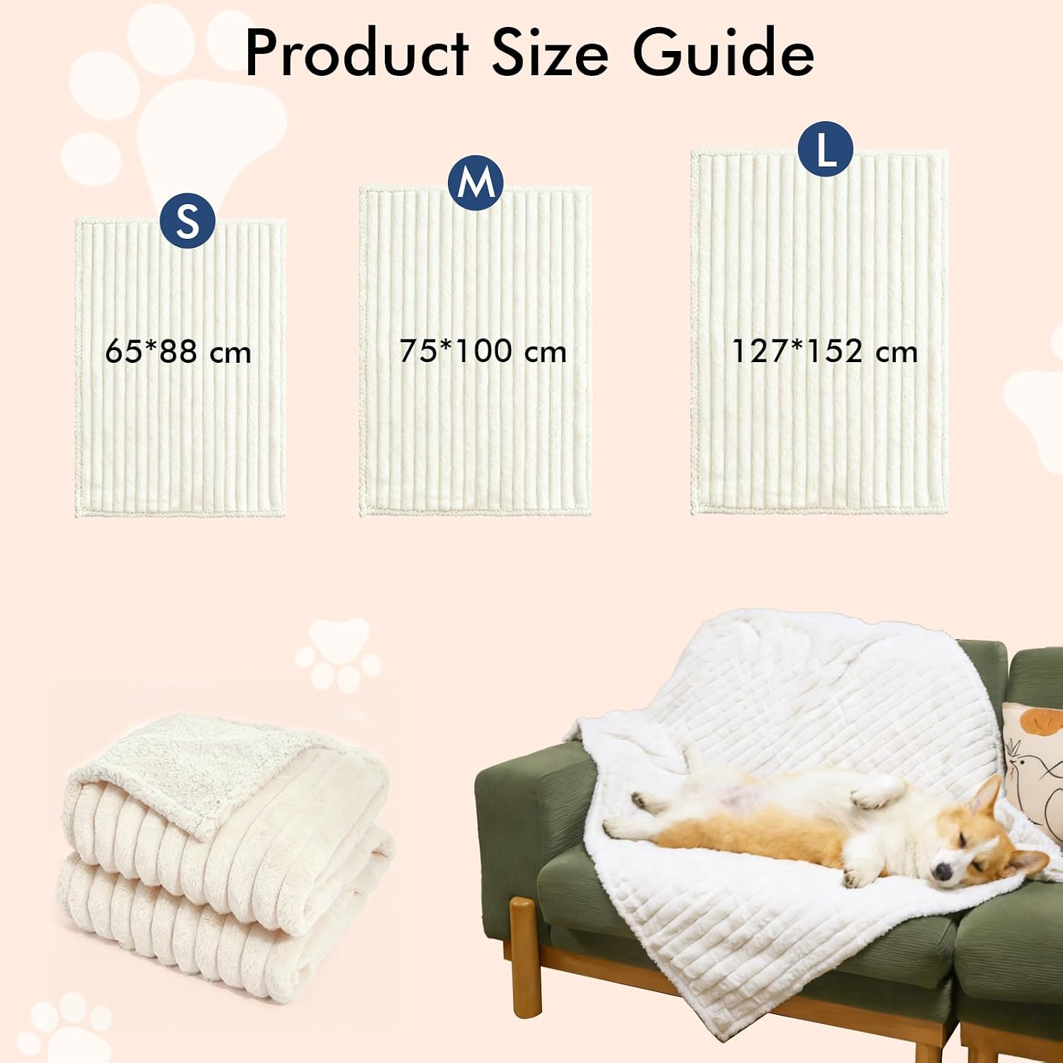 Wasserdichte Hundedecke Flauschig Waschbar Sofa Schutz 65x88 cm Creme