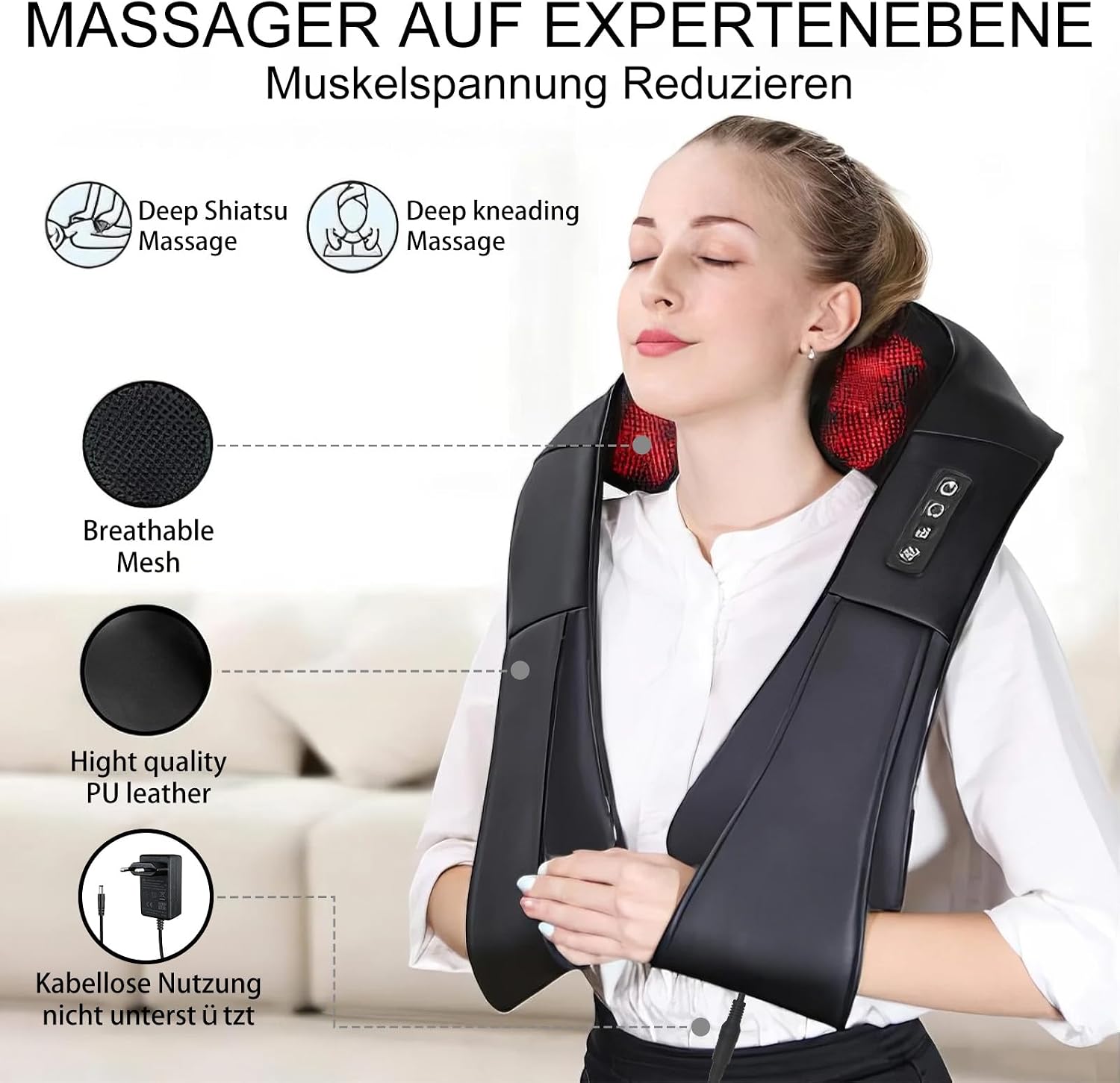 Ikristin Shiatsu Nacken- und Rueckenmassagegeraet 3D mit Waerme