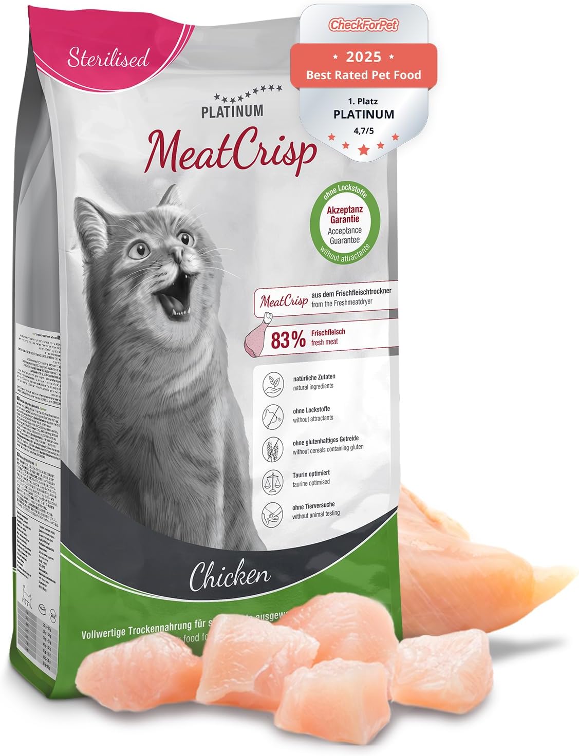Katzen Trockenfutter Sterilised Chicken 1,5kg 83% Fleisch PLATINUM
