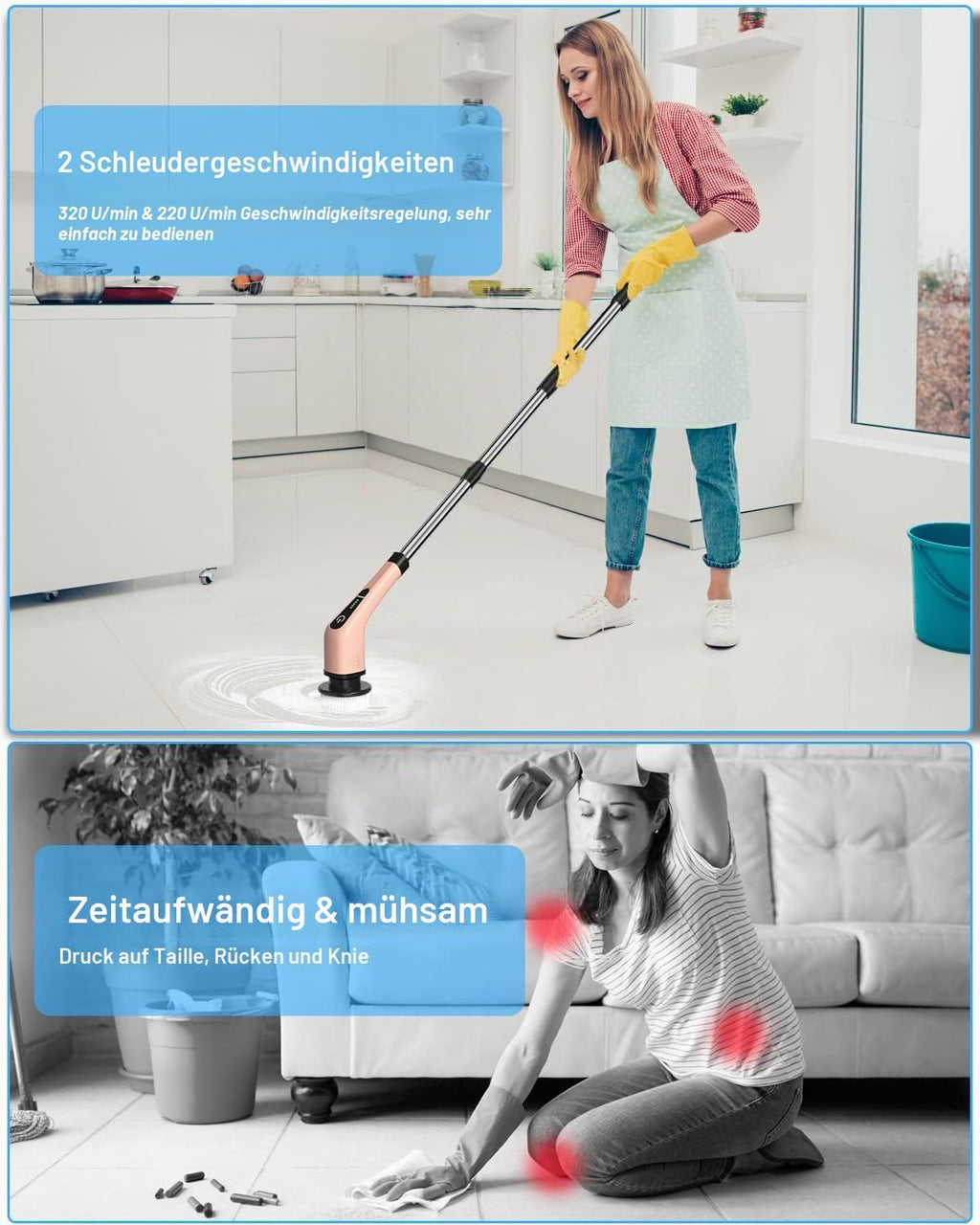Elektrische Reinigungsbuerste Akkubetrieben mit 8 Buersten Spin Scrubber