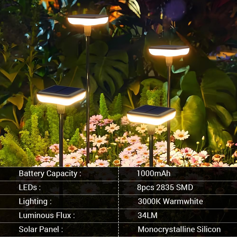 4er LED Solarlampen fuer Garten Aussen IP65 34 lm Warmweiss 1000mAh Wasserdicht