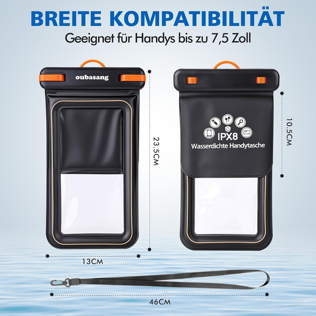 Wasserdichte Handyhuelle IPX8 bis 7,5 Zoll, doppelt wandig, hohe Auftriebskraft