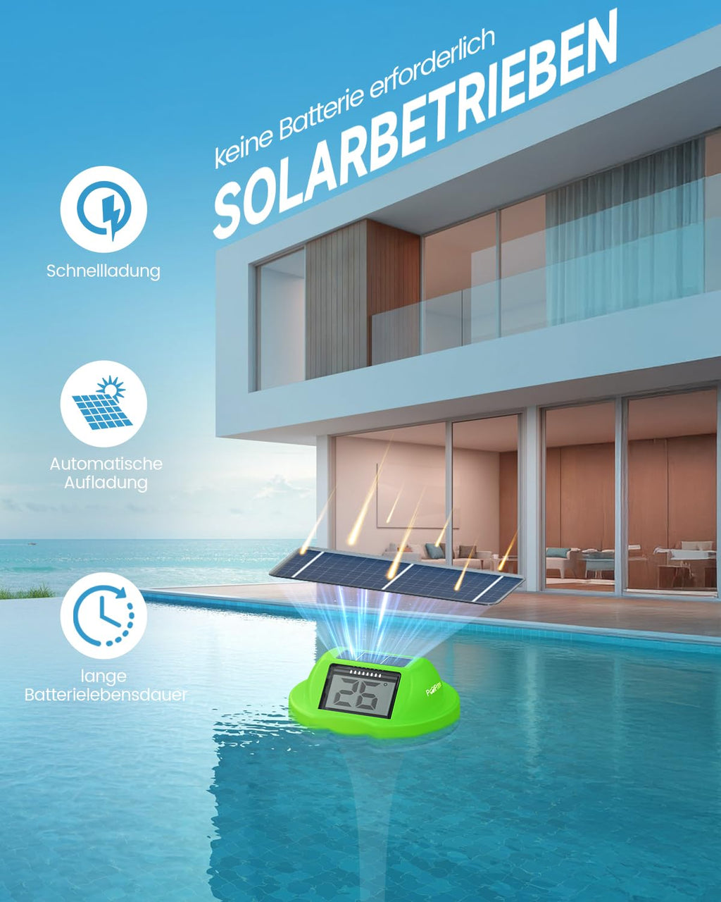 Poolthermometer schwimmend mit Doppelanzeige, digitale Temperaturanzeige IPX7