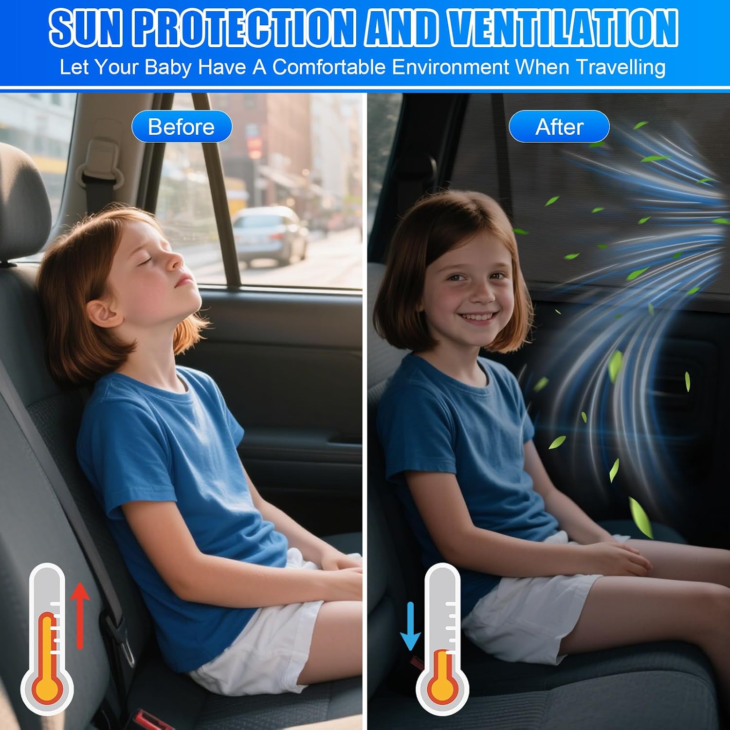 2er Autofenster-Sonnenblenden 125×80 cm UV-Schutz Schattenrollo, universal