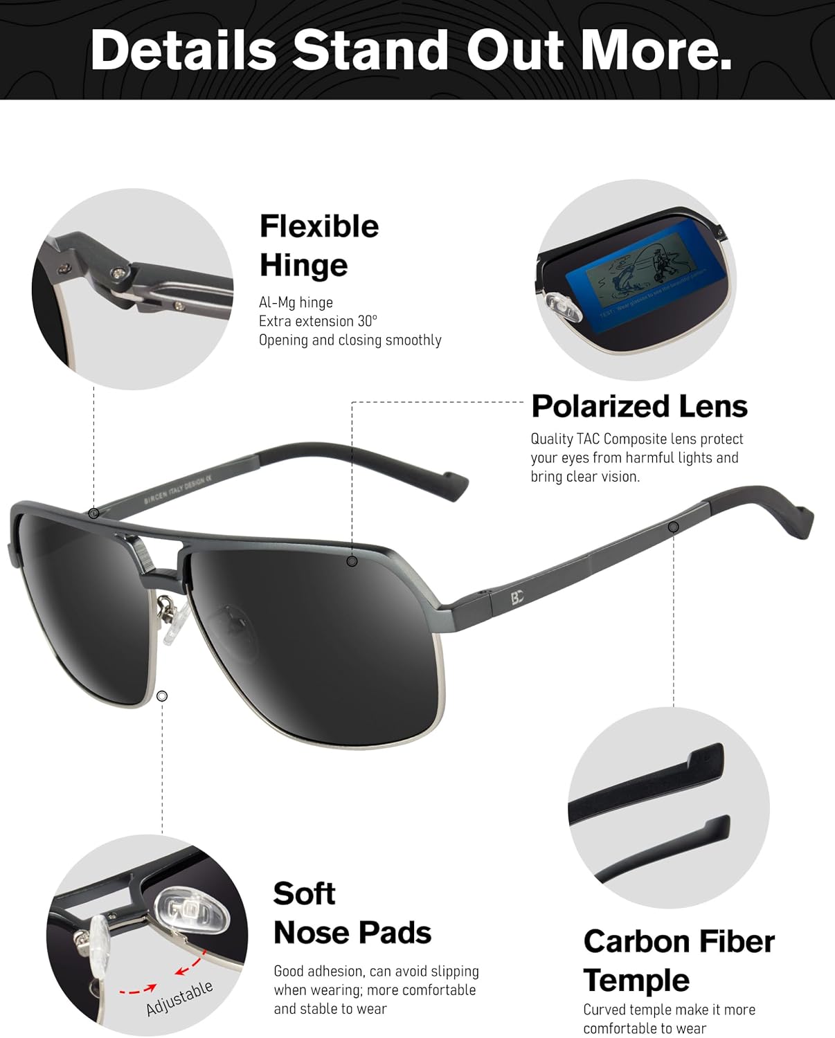 Polarisierte Herren Sonnenbrille Retro Schwarz 100% UV Schutz Fahren Angeln