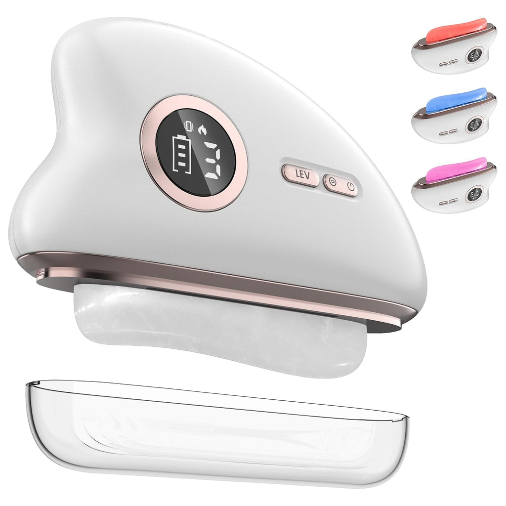 Jade Gua Sha Gesichtsmassagegeraet mit Waerme und LED fuer Gesicht und Hals