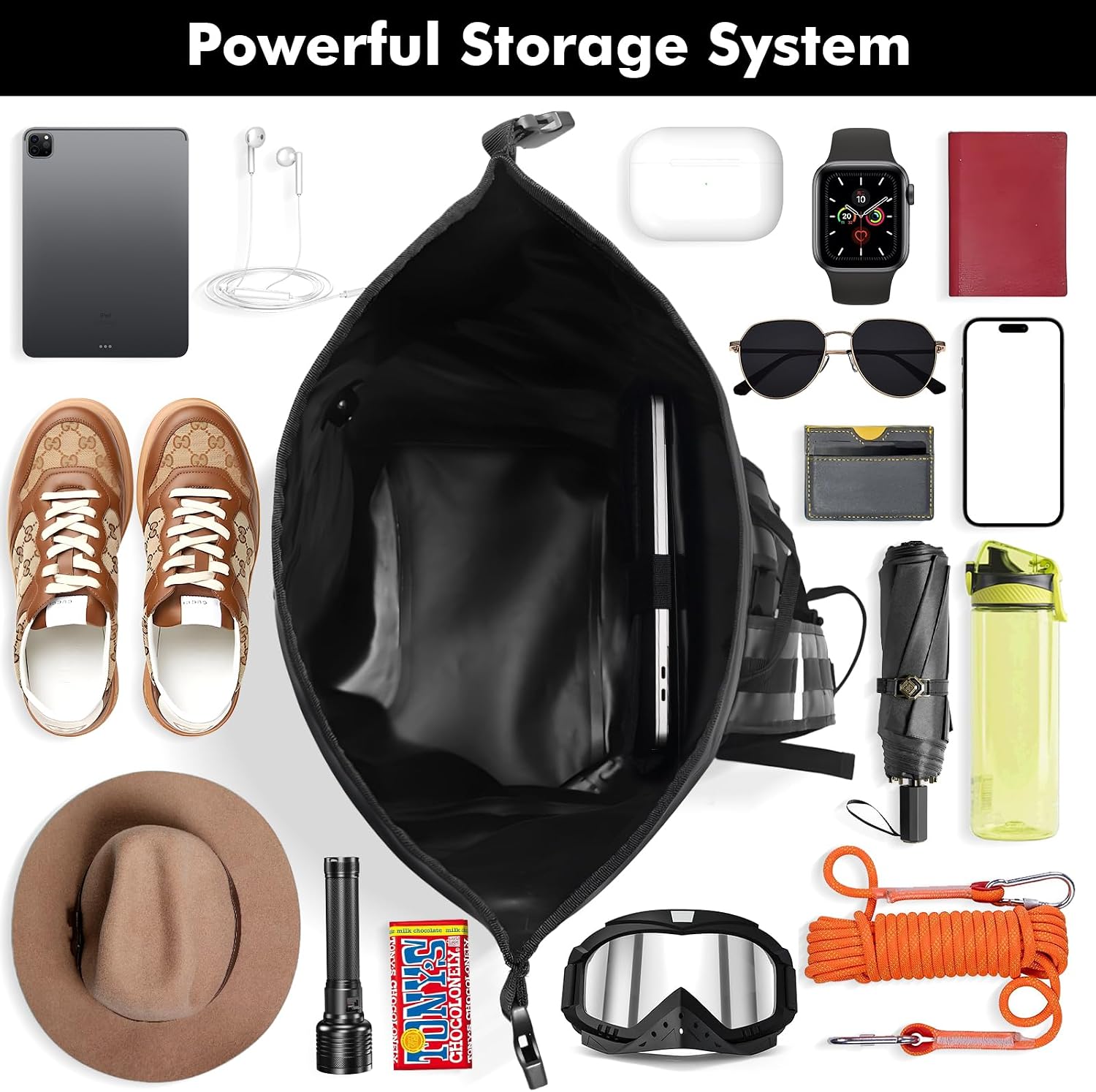 30L Rolltop Rucksack wasserdicht mit Laptopfach und IPX8 Handyhuelle