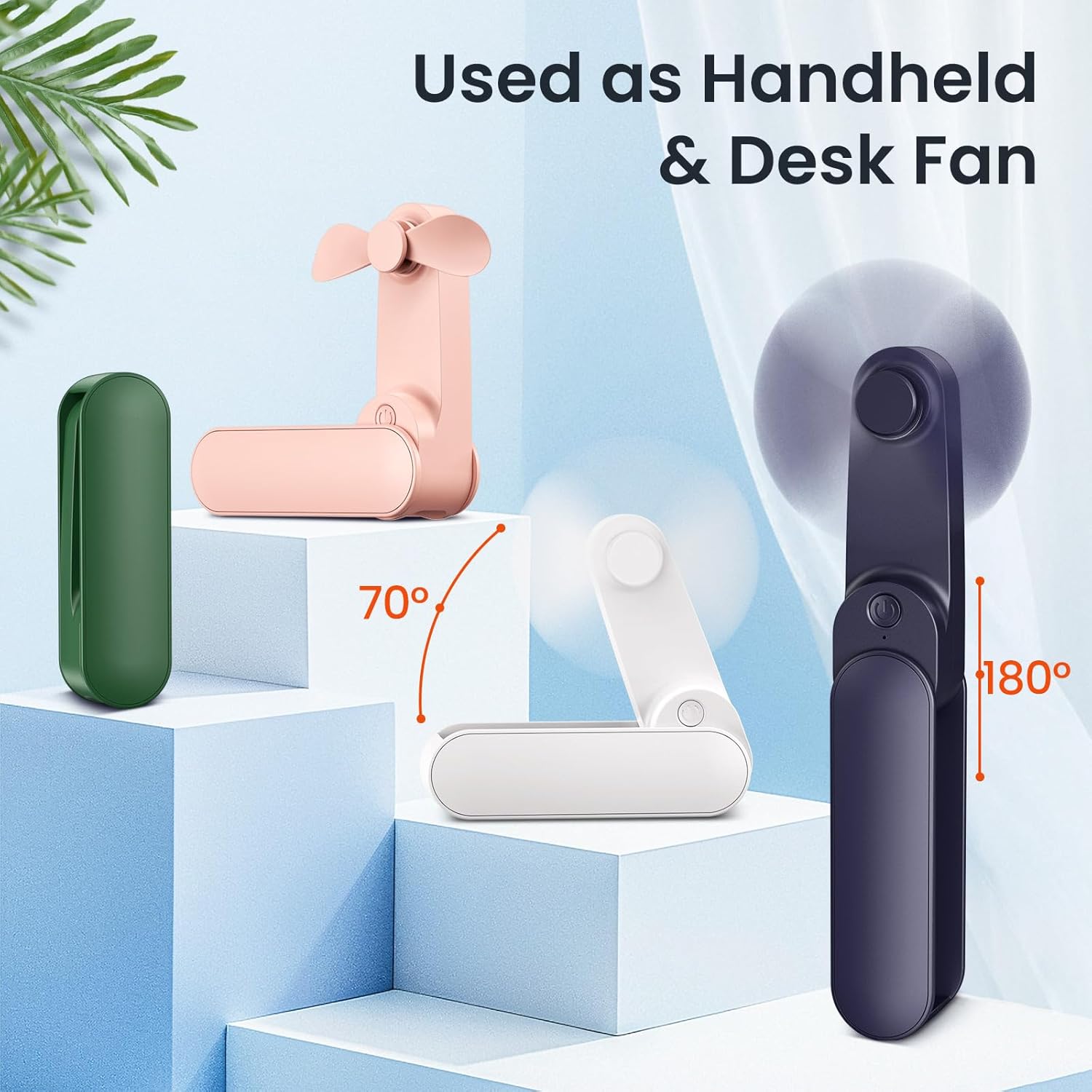 Handventilator Mini Akku USB 14 Std 2 Stufen leise faltbar Tischventilator Reise