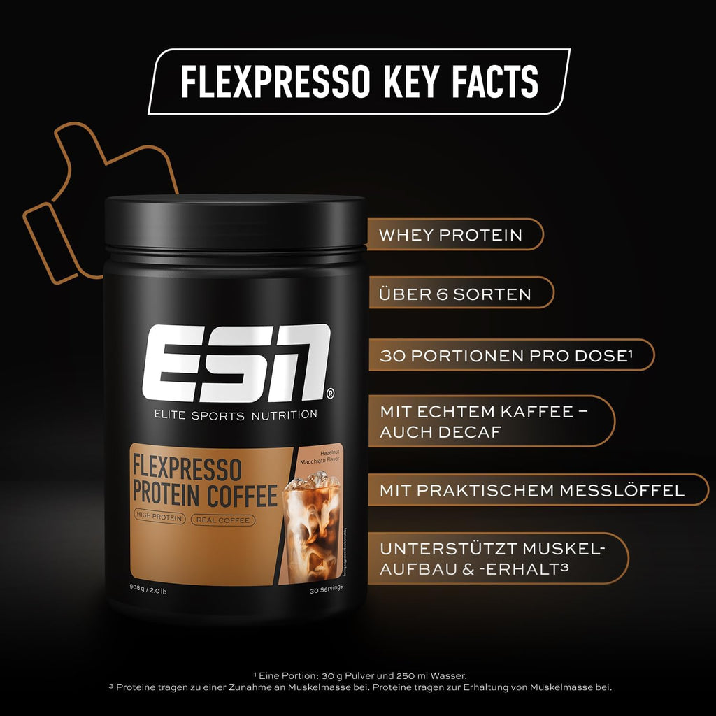 ESN Flexpresso Protein Coffee 908 g Proteinpulver mit echtem Kaffee Haselnuss