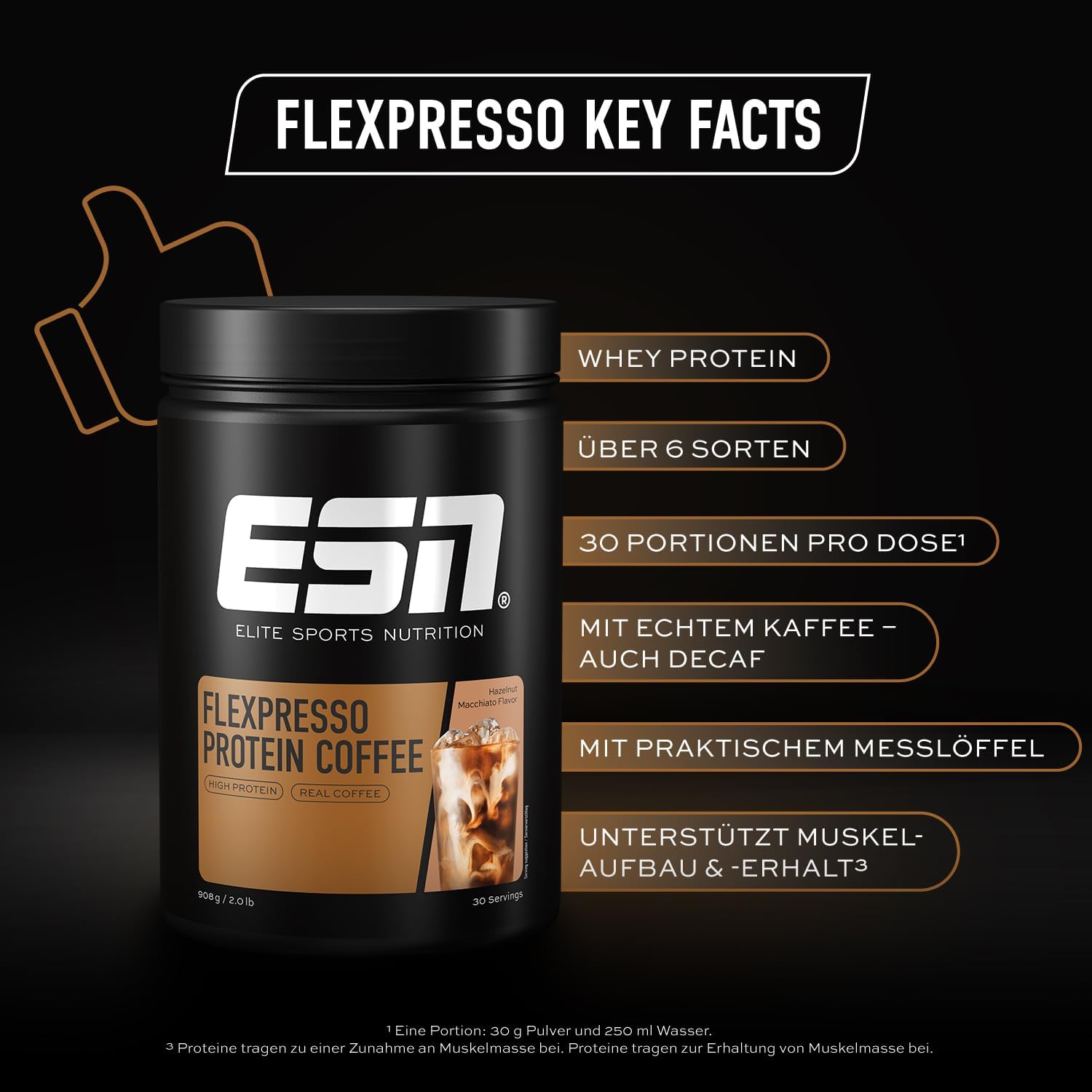 ESN Flexpresso Protein Coffee 908 g Proteinpulver mit echtem Kaffee Haselnuss