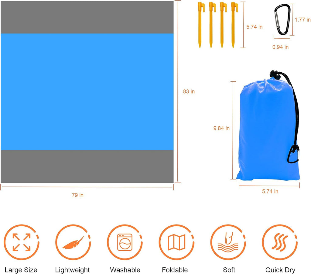 Picknickdecke 210x200 cm wasserfest sandfest faltbar mit Tragetasche Blau