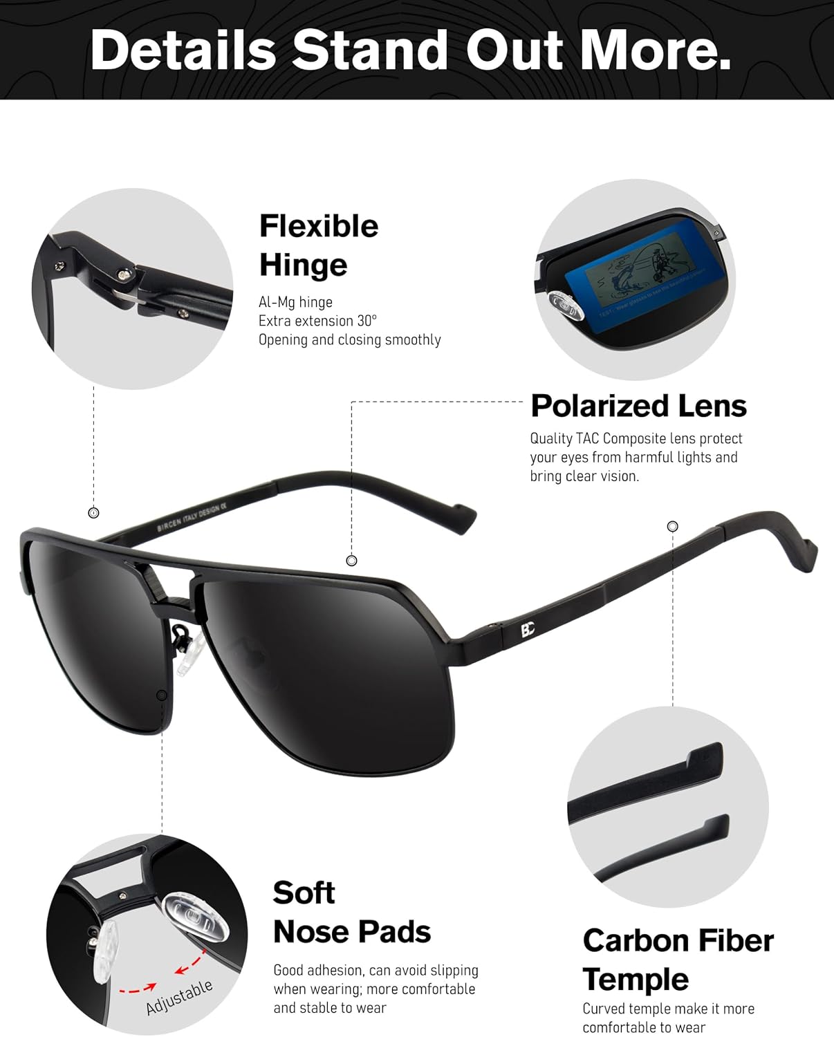 Polarisierte Herren Sonnenbrille Retro Schwarz 100% UV Schutz Fahren Angeln