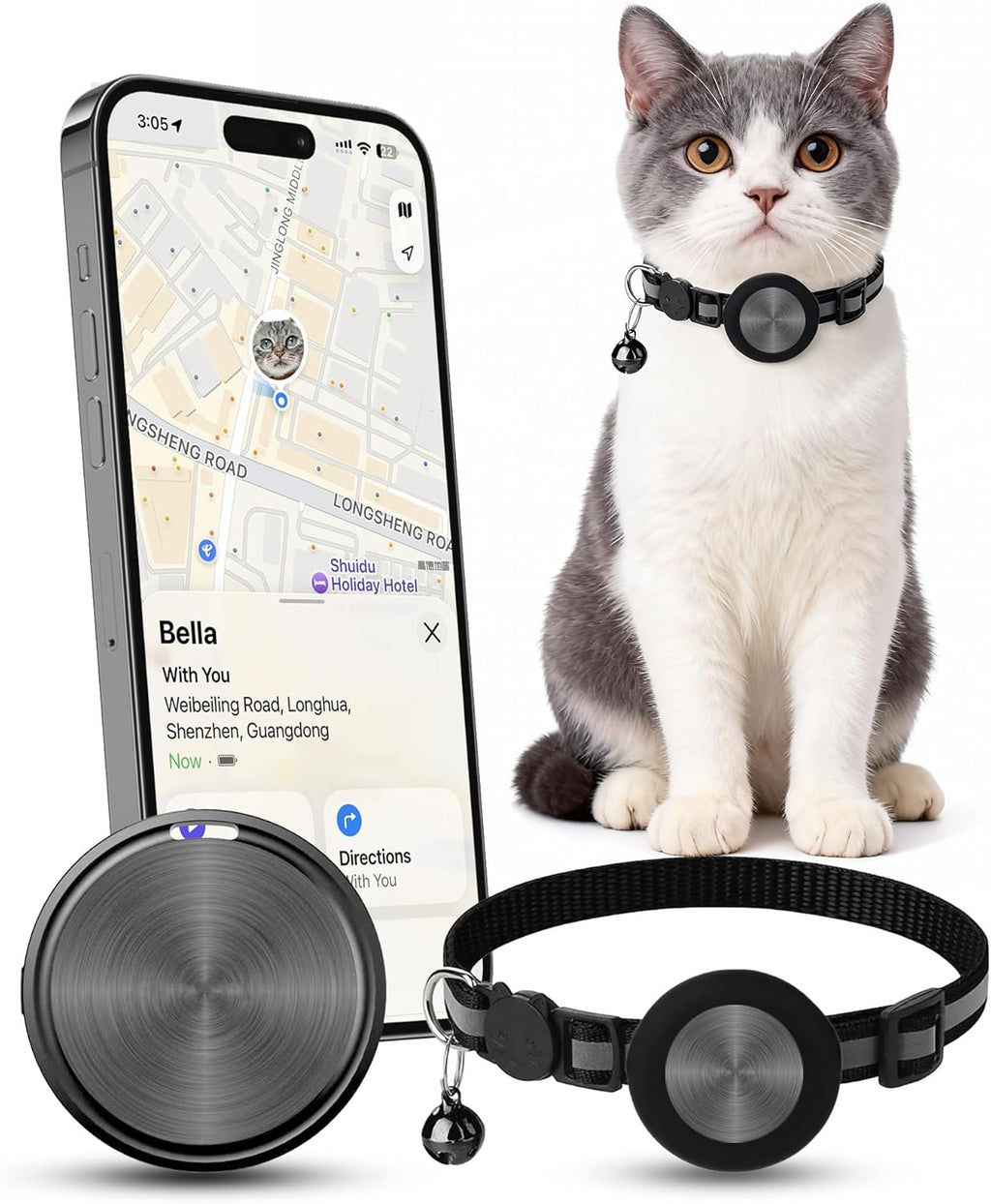 Katzenhalsband mit Tracker Halter kompatibel mit Apple Wo ist ohne Abo
