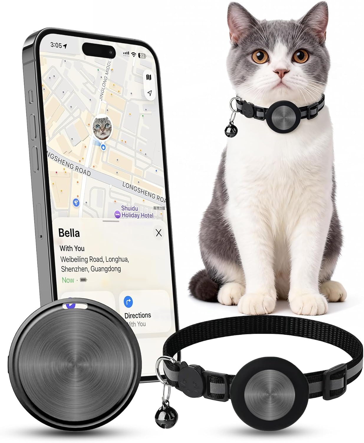 Katzenhalsband mit Tracker Halter kompatibel mit Apple Wo ist ohne Abo