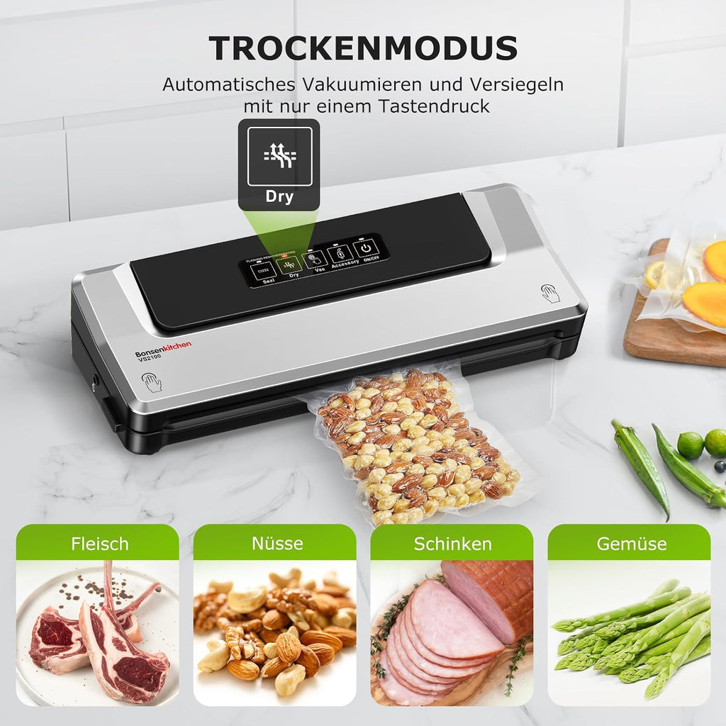 BONSENKITCHEN Vakuumiergeraet kompakt fuer Sous Vide - schnell vakuumieren