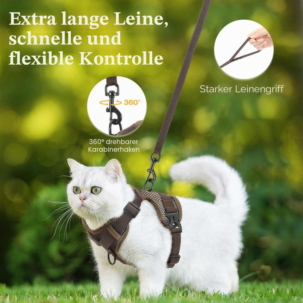 VavoPaw Katzengeschirr ausbruchsicher verstellbar mit Leine S Kaffee