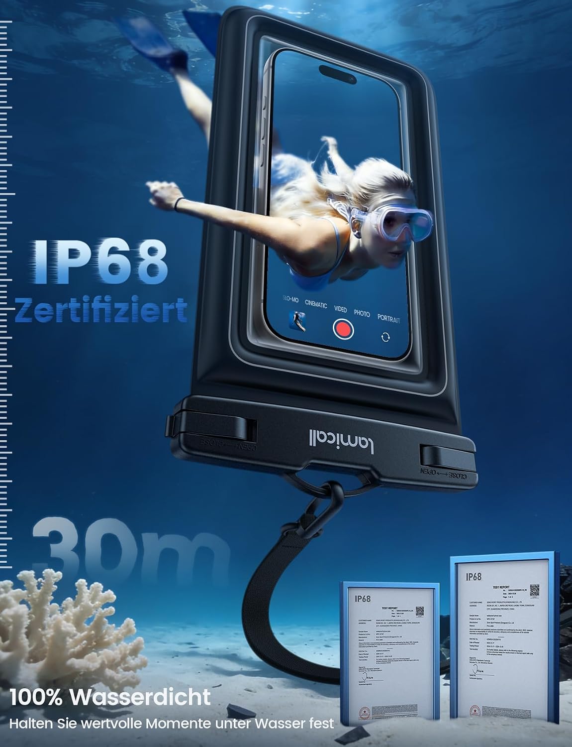 Lamicall wasserdichte Handyhuelle IP68 2er Set bis 7,5" fuer iPhone 17/16/15