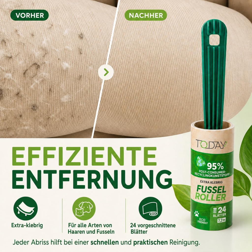 Today Eco Fusselrolle 16 Rollen mit Deckel und 2 Abroller 95% recyceltes Materia