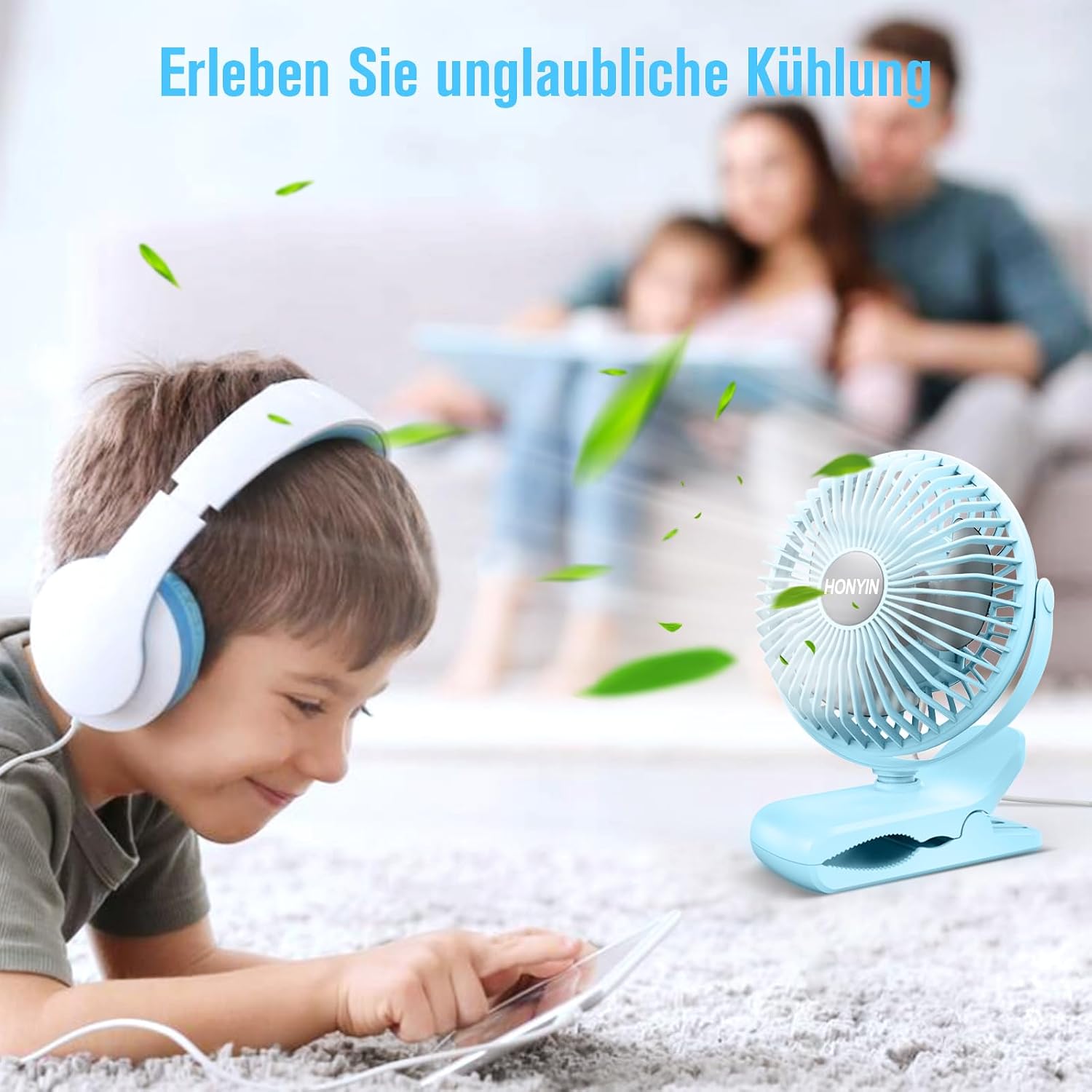 HONYIN Mini Ventilator mit Clip 720° drehbar USB 3 Stufen starke Klammer