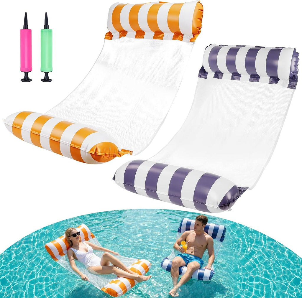 CYFIE Wasserhaengematte 4in1 aufblasbar mit Netz und Luftpumpe, 2er Set
