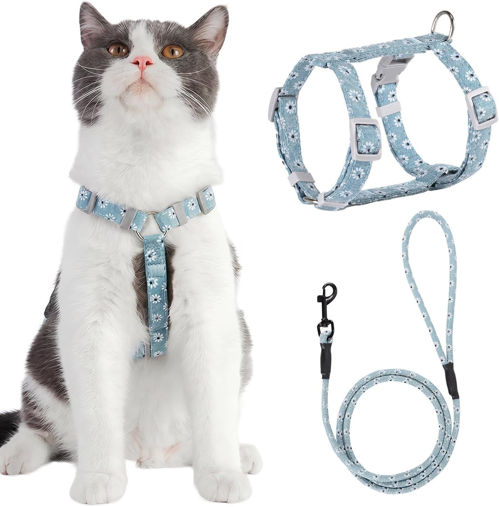 PETTOM Katzengeschirr Blumenmuster mit Leine ausbruchsicher verstellbar S-M