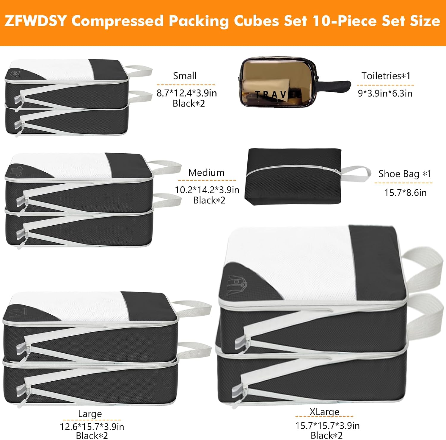 10er Pack Kompressions Packing Cubes Koffer Organizer Reise-Set