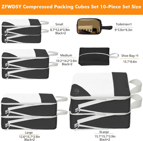 10er Pack Kompressions Packing Cubes Koffer Organizer Reise-Set