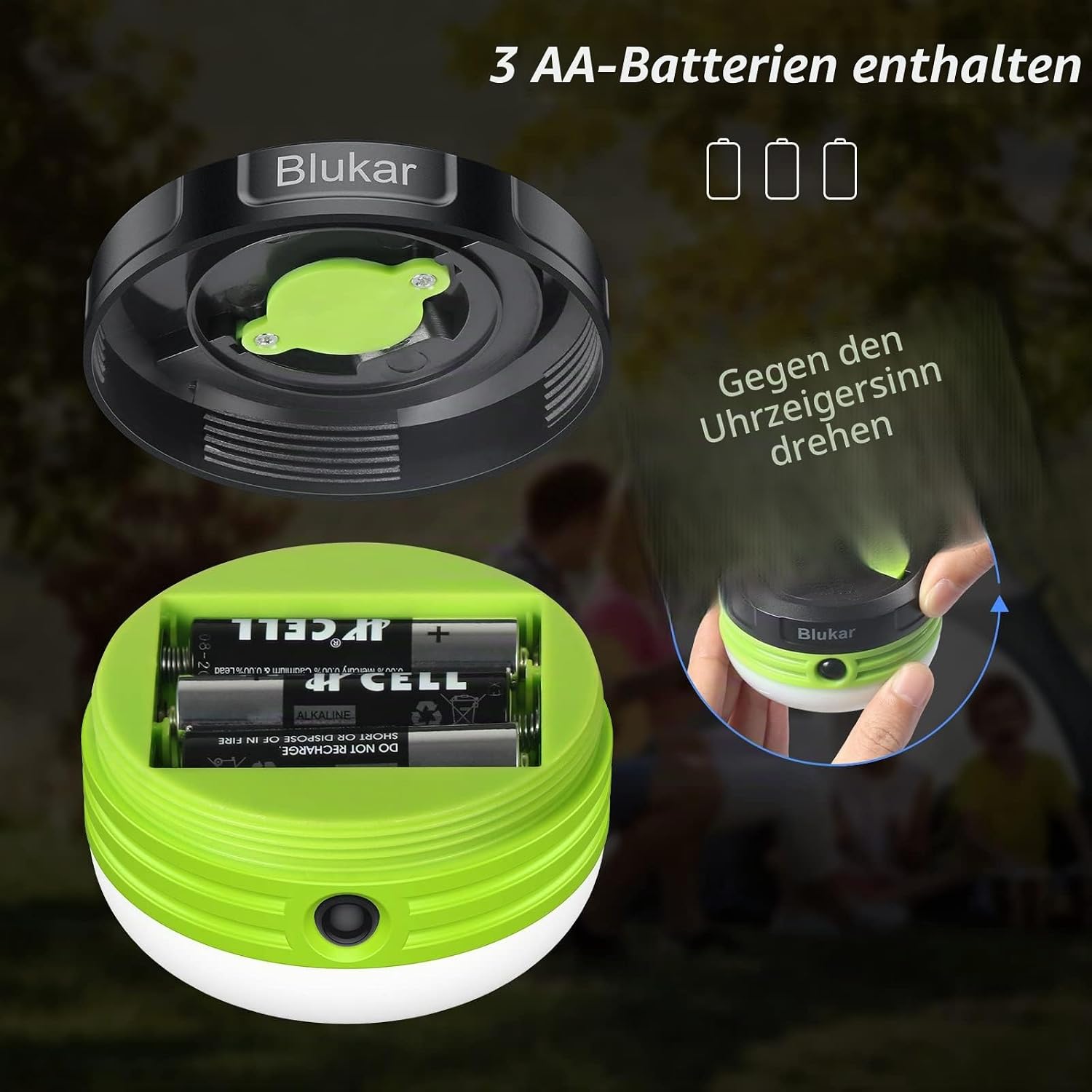 Blukar LED Campinglampe Mini, 3 Helligkeitsstufen, Magnet, Wasserdicht