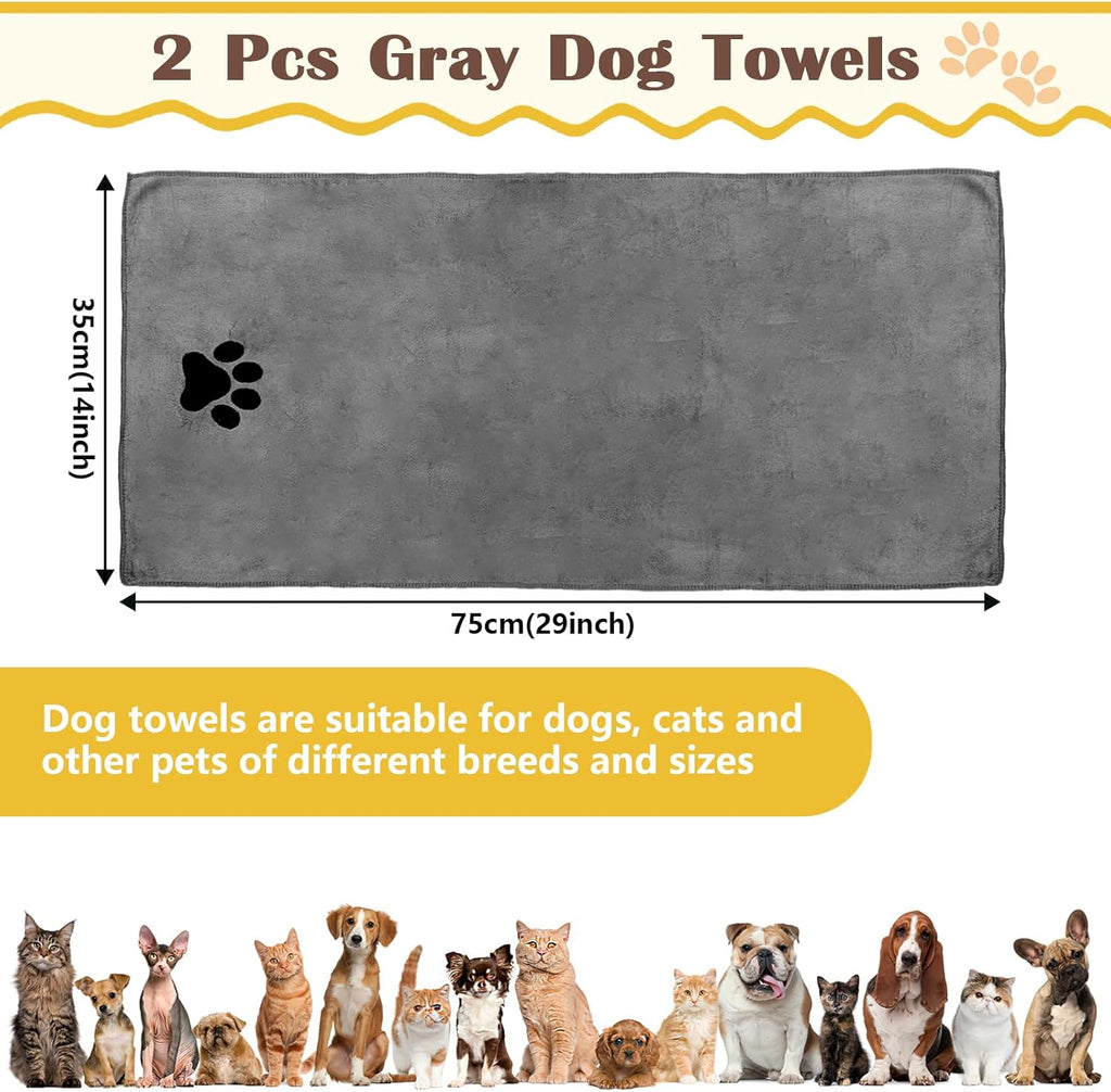 Hundehandtuch Mikrofaser 75x35 cm, 2er Set, extra saugfaehig, 35cm-50cm