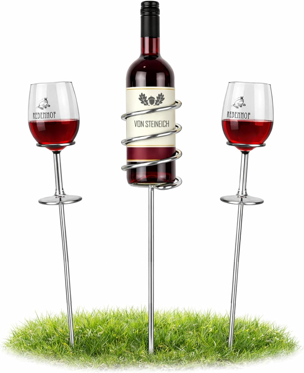 Weinstaender Edelstahl faltbar - Flaschenhalter und Glashalter fuer Picknick
