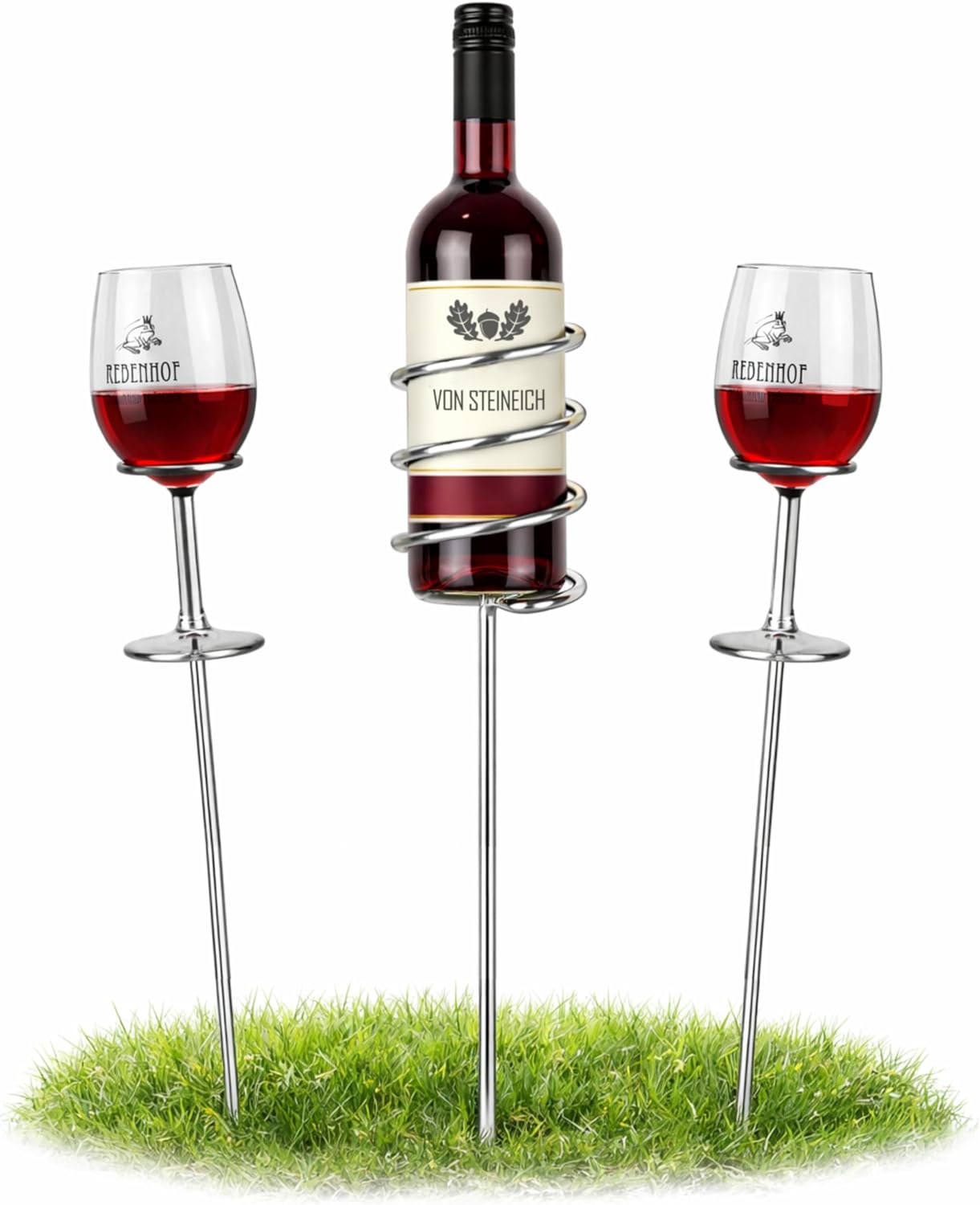Weinstaender Edelstahl faltbar - Flaschenhalter und Glashalter fuer Picknick