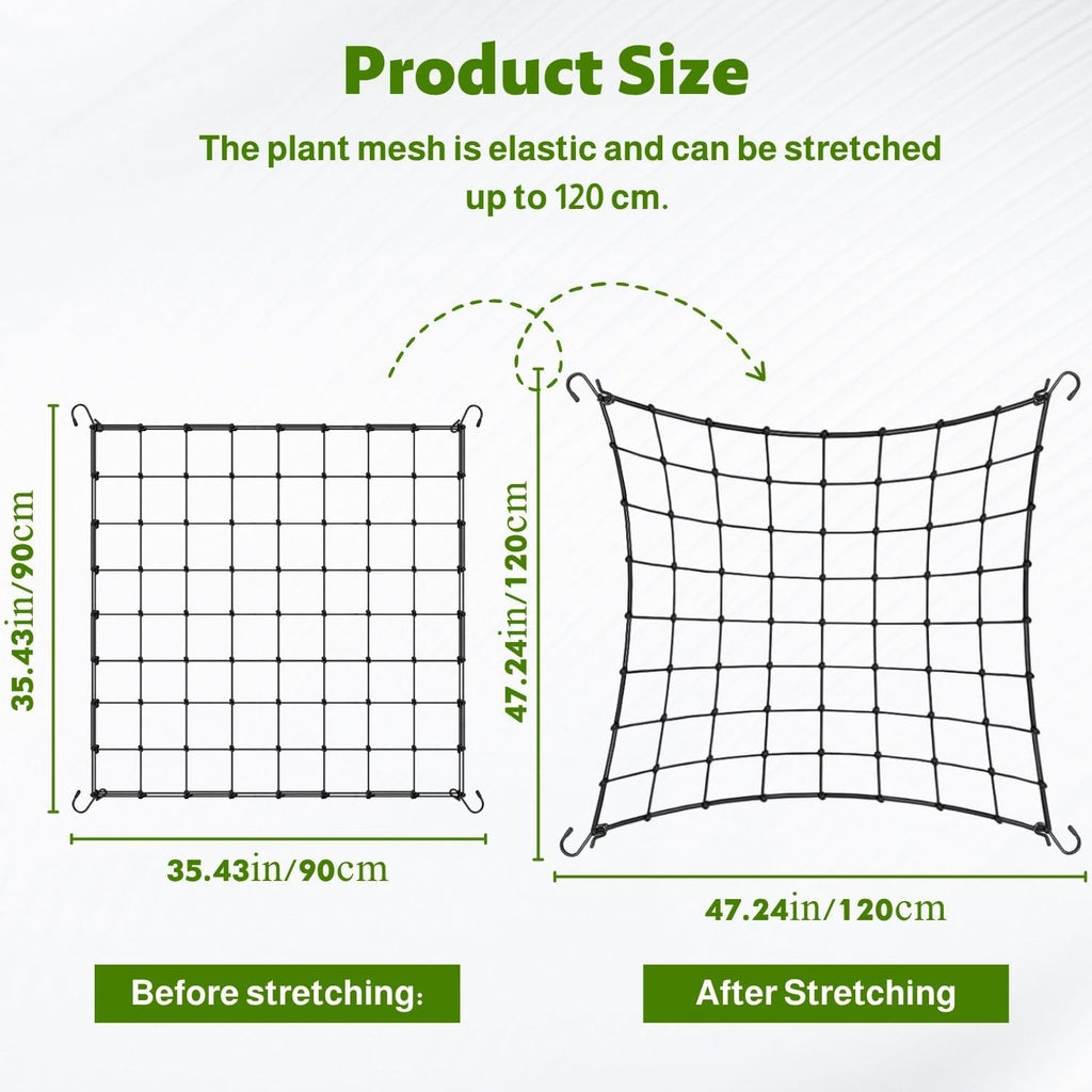 Scrog Netz 90x90 cm Pflanzennetz mit 4 rostfreien S-Haken Spaliernetz