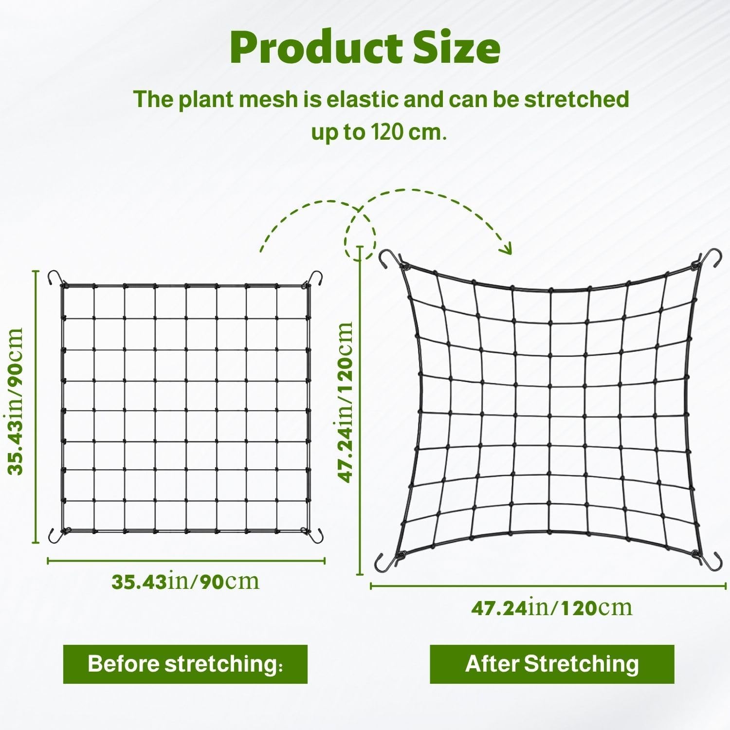 Scrog Netz 90x90 cm Pflanzennetz mit 4 rostfreien S-Haken Spaliernetz