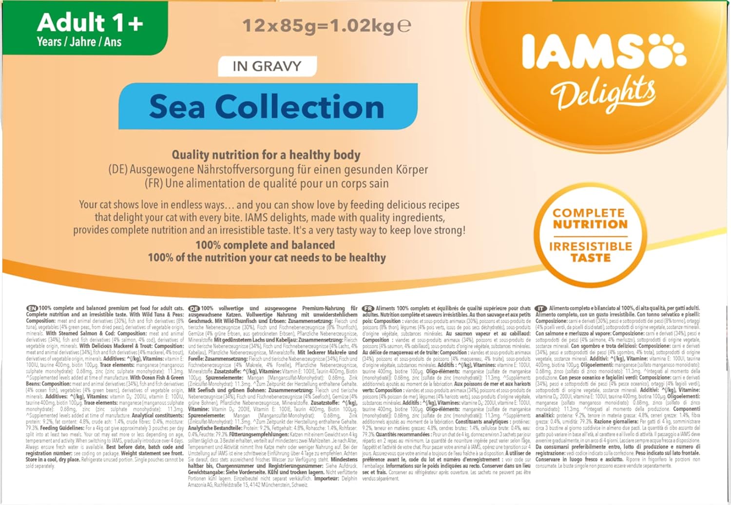 IAMS Delights Katzennassfutter Sea Collection Fisch Mix in Sauce 12×85g