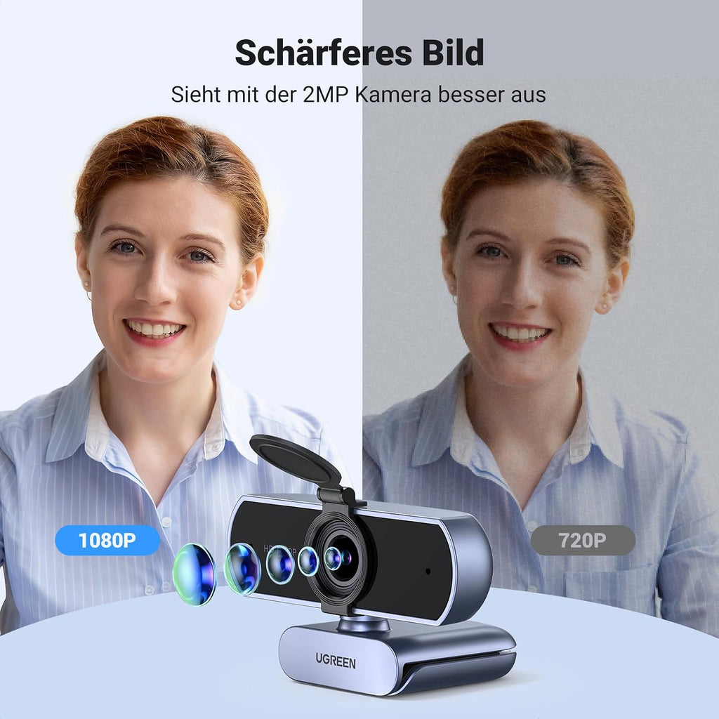 UGREEN Webcam 1080p Full HD USB mit Mikrofon 90° Sichtfeld