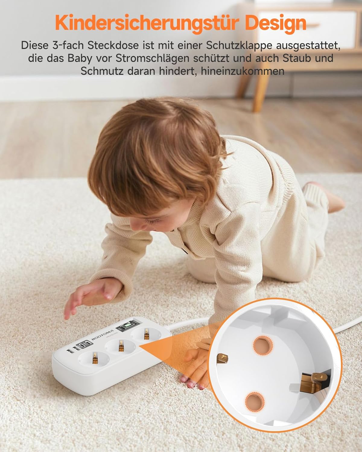 Steckdosenleiste 3-fach mit Ueberspannungsschutz und 4 USB 2x USB-C 1,5m-5m Weiss