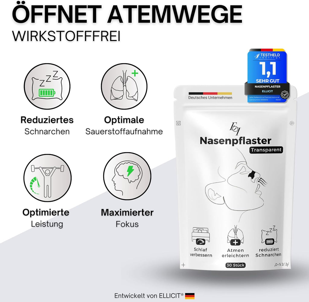 Ellicit Nasenpflaster transparent 30 Stk Nasenstrips gegen Schnarchen