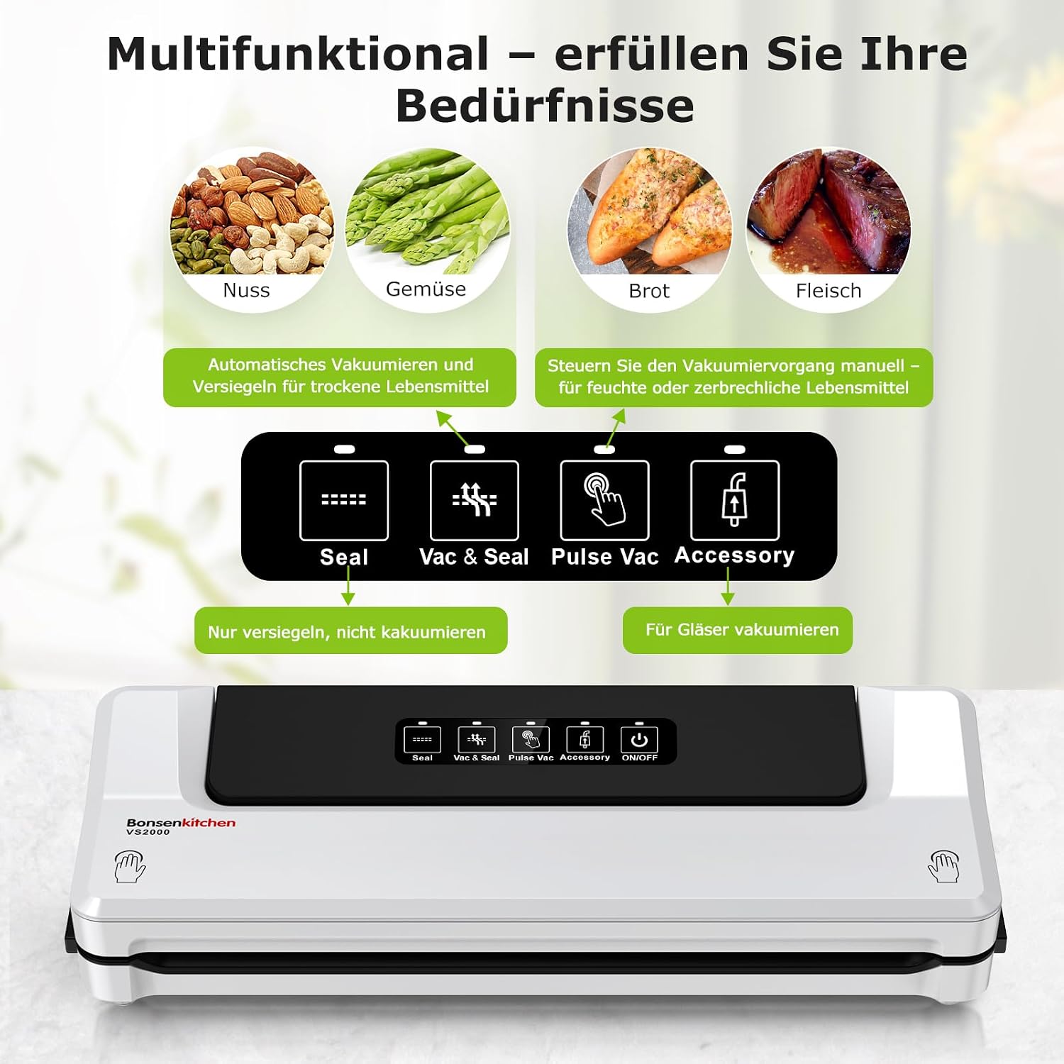 BONSENKITCHEN Vakuumiergeraet kompakt fuer Sous Vide - schnell vakuumieren