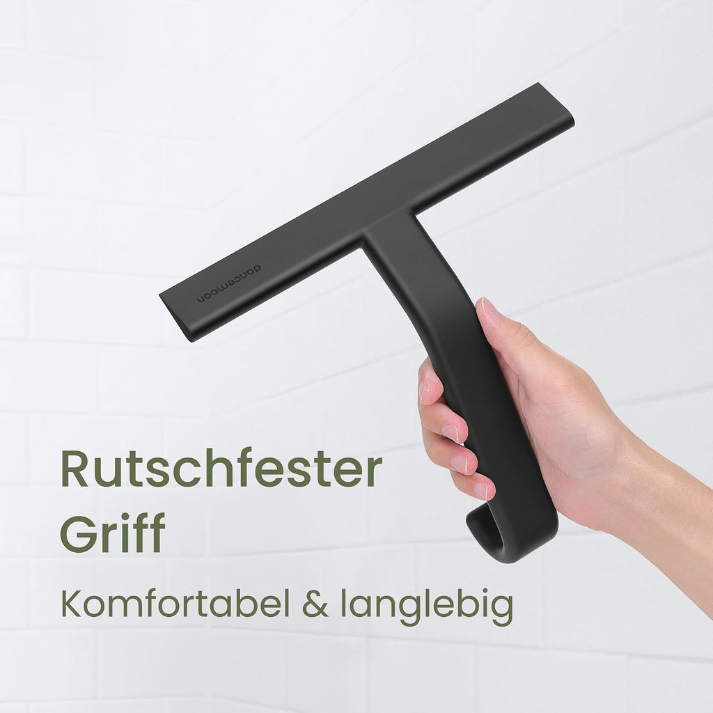 Duschabzieher Silikon 25 cm Schwarz mit Haken fuer Dusche und Fenster