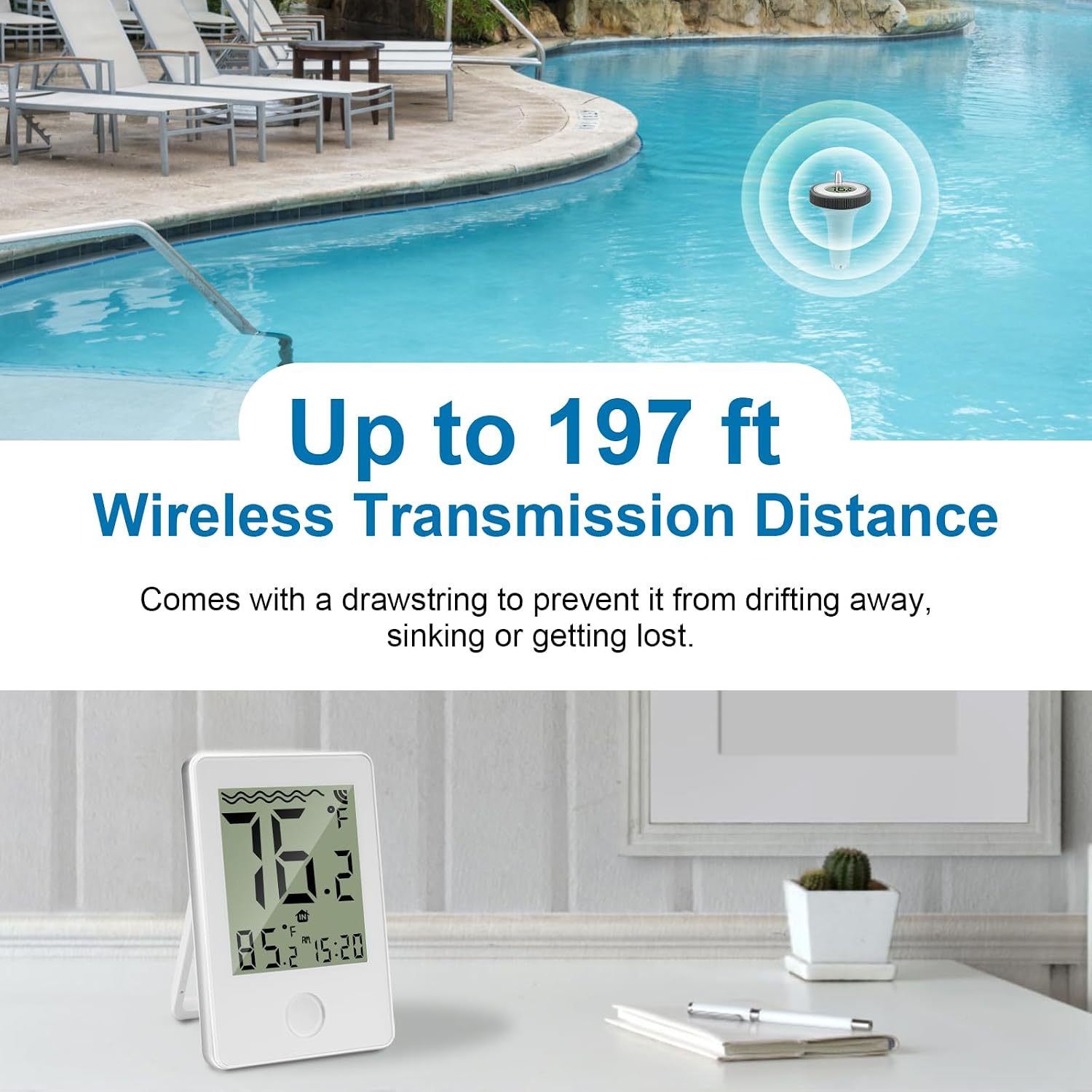 Funk Poolthermometer schwimmend IP67 digitales Wasserthermometer Innen/Aussen