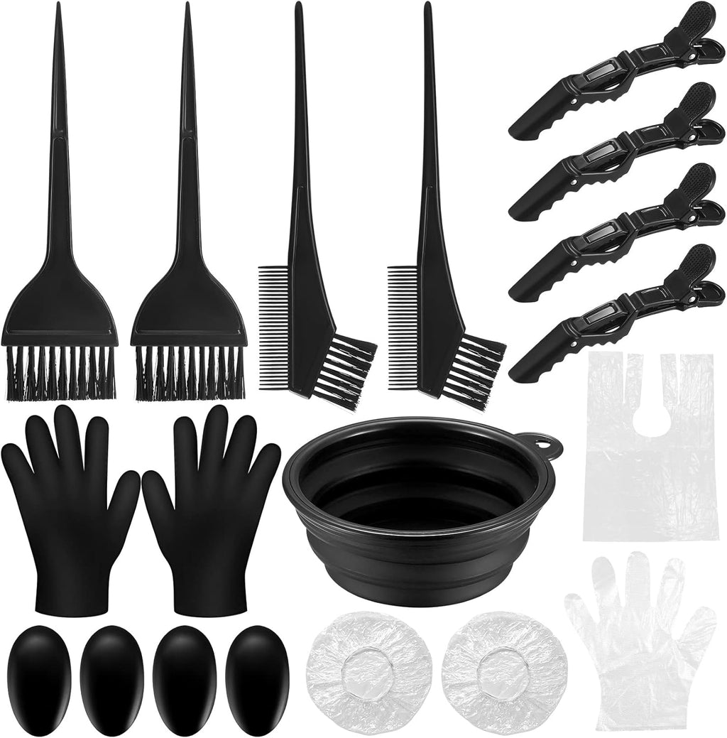 18-teiliges Haarfaerbepinsel Set mit Buerste, Kamm, Schale, Ohrschutz