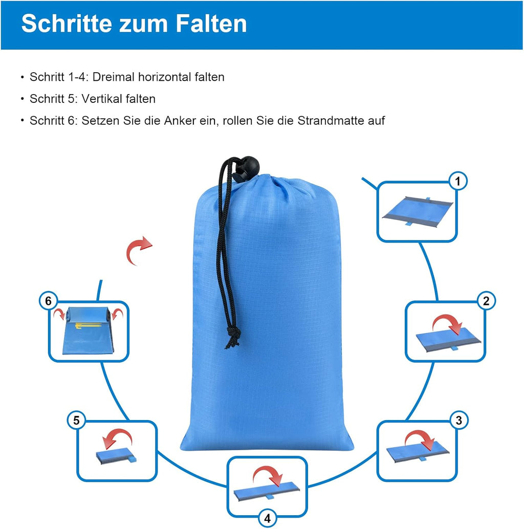 Dijia Sandfreie Stranddecke 210x200 cm mit 2 Reissverschlusstaschen & Tasche