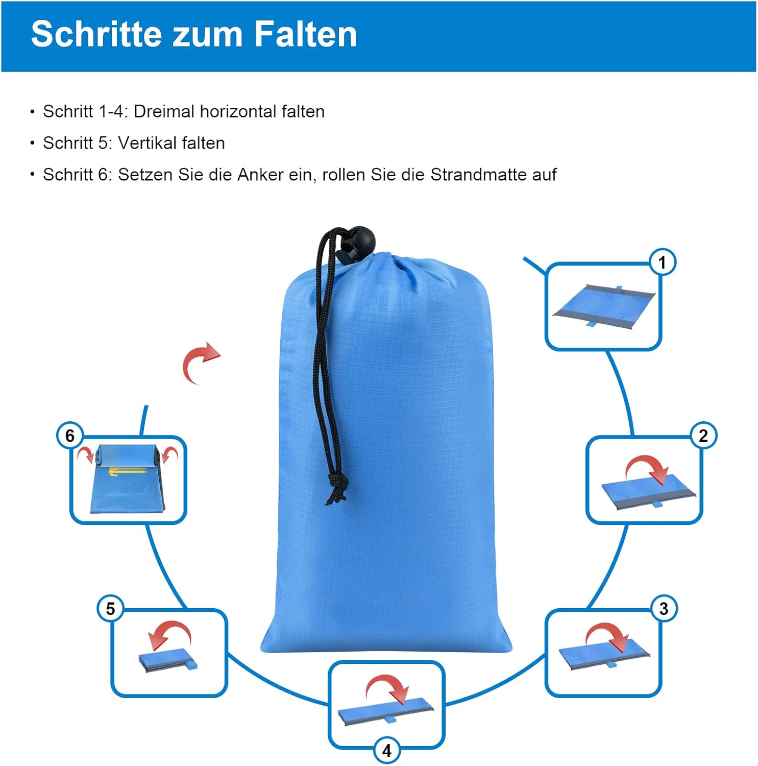 Dijia Sandfreie Stranddecke 210x200 cm mit 2 Reissverschlusstaschen & Tasche