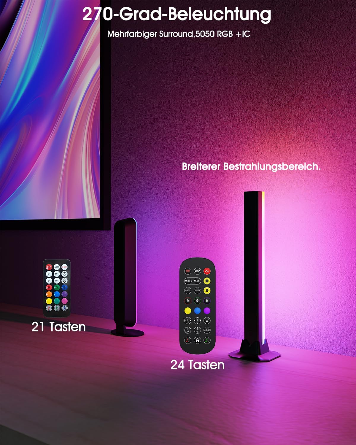 LED RGB Lightbar 2 Stueck 32 cm USB Ambient TV Beleuchtung mit Fernbedienung