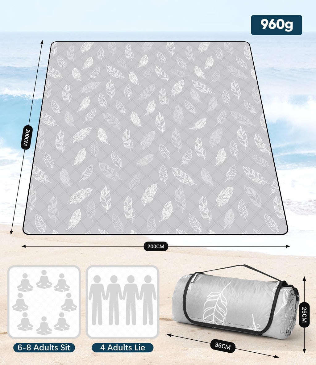 DEWUR Picknickdecke 200cm wasserdicht sandfrei XXL Campingdecke Gruen