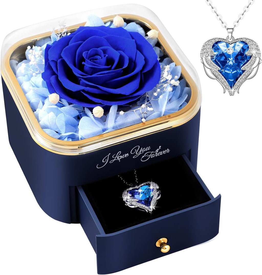 Echte konservierte Rose mit Halskette Geschenk fuer Frauen - Ewige Blume