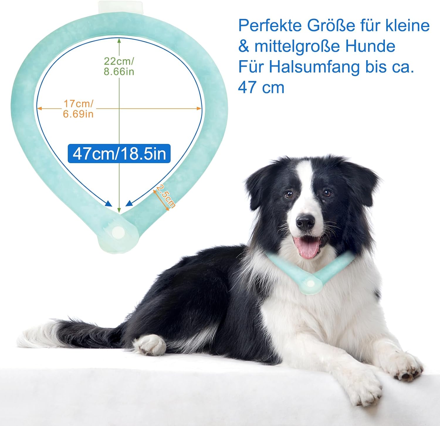 DEWEL Kuehlhalsband fuer Hunde bis 47 cm 360° Nackenkuehlschlauch Gruen