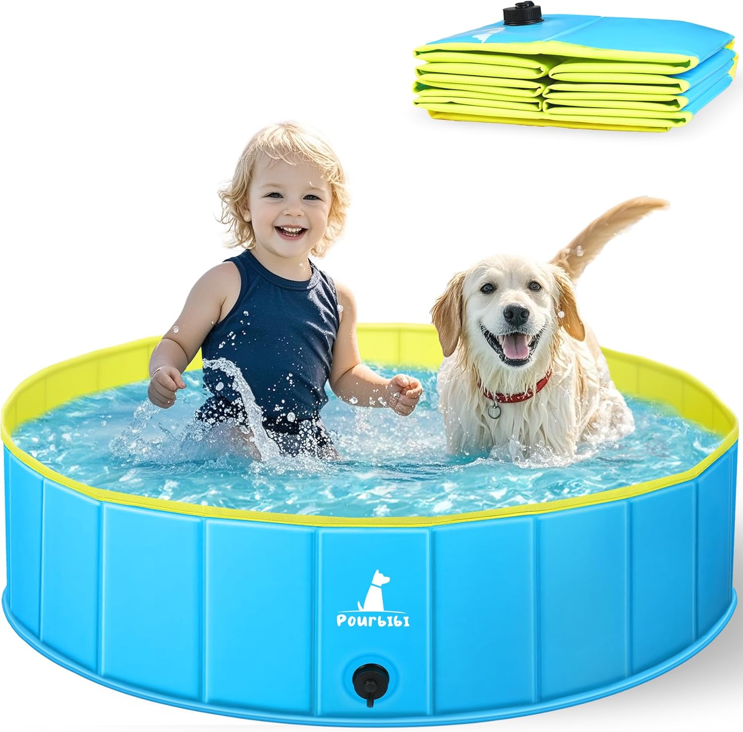 Pourbibi Hundepool 120 x 30 cm faltbares Planschbecken rutschfest fuer grosse Hund