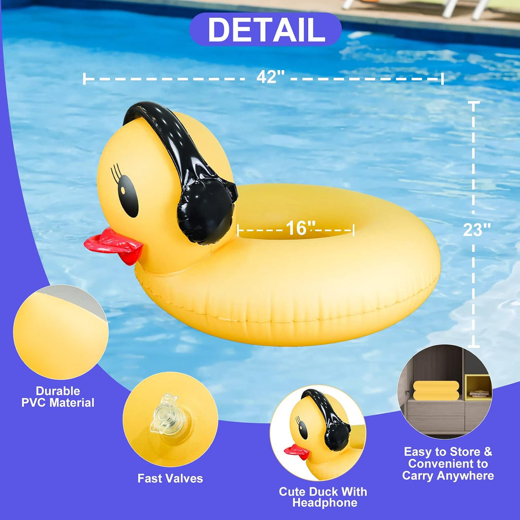 DeeprBetter Schwimmreifen Ente mit LED Licht Solar 107cm Pool Luftmatratze Badei