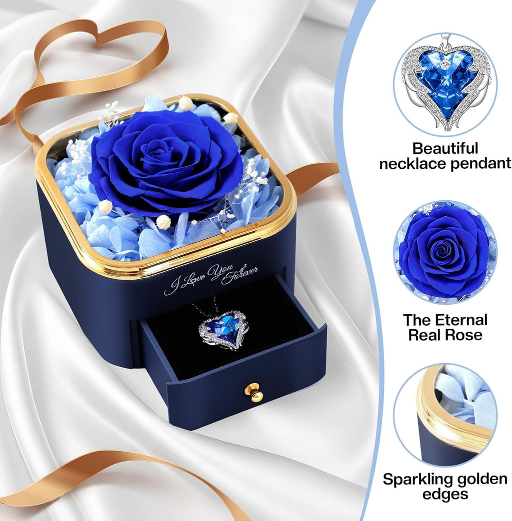 Echte konservierte Rose mit Halskette Geschenk fuer Frauen - Ewige Blume